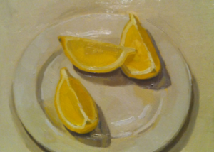 Lemons on a plate, 2013, Oil on Board