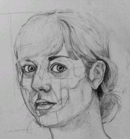 Self Portrait, pencil on paper, VCASS folio, Yr 10 student